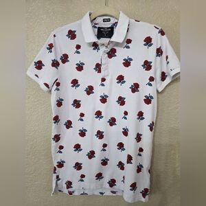 Hollister Men's White Rose Print Polo Shirt
